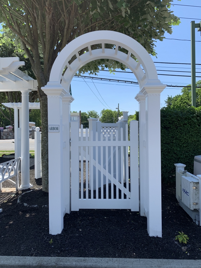 PVC Arbor with Arched Picket Gate